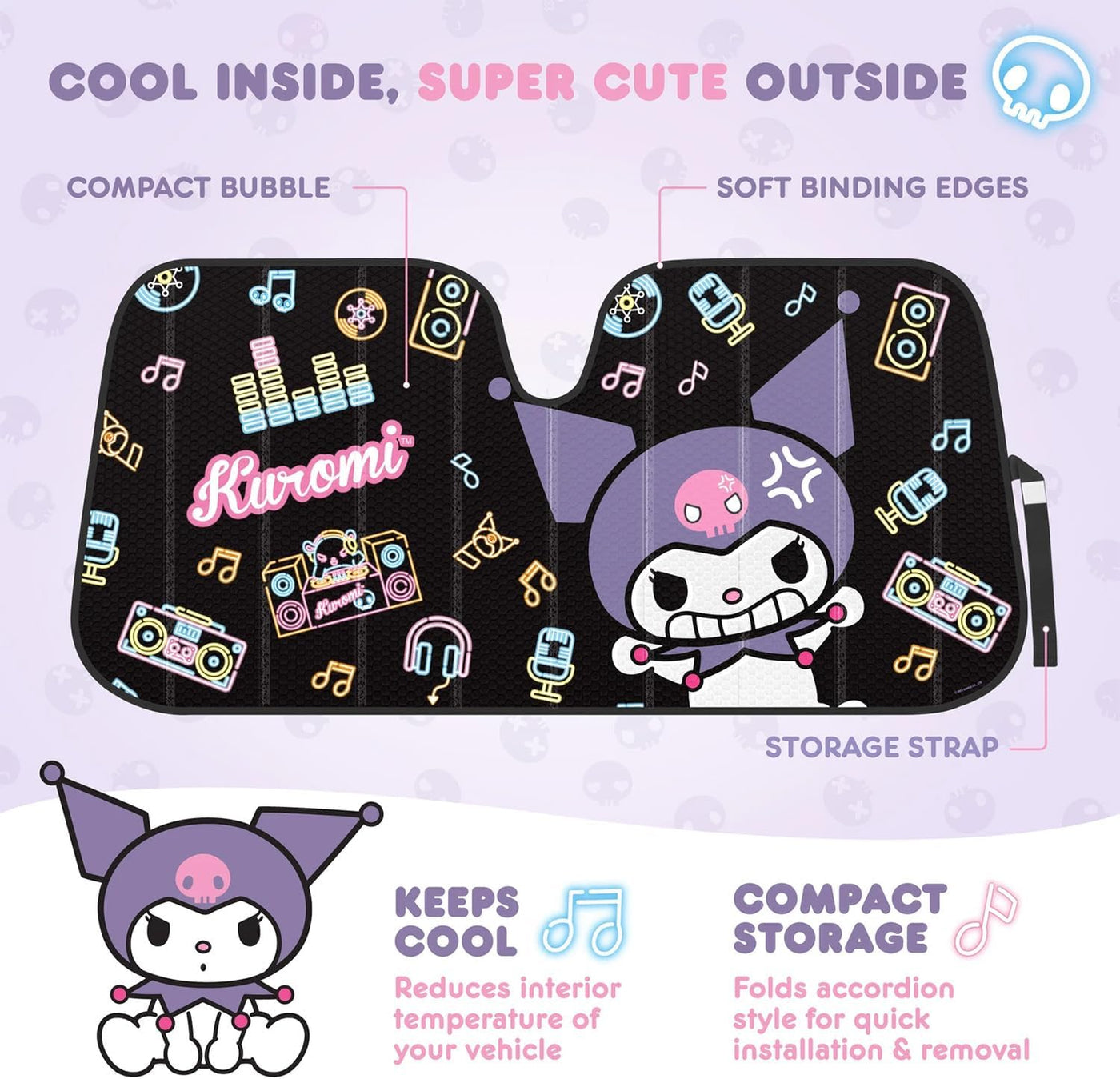 Kuromi - Juego de parasoles para automóvil, paquete de accesorios d...
