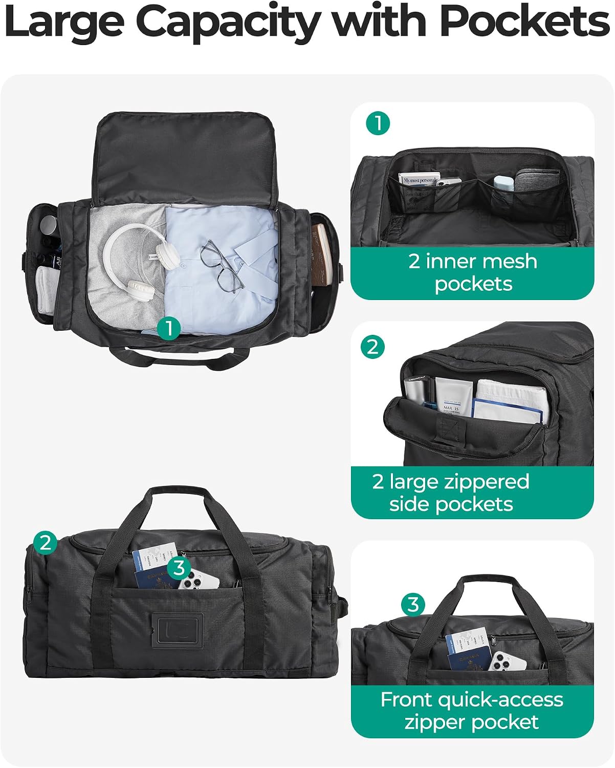 BAGSAMRT - Bolsa de lona plegable de 60 litros para viajes, bolsa d...