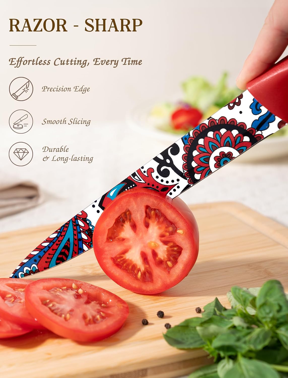 Astercook Juego de cuchillos con diseño de cachemira con tapa, cuch...