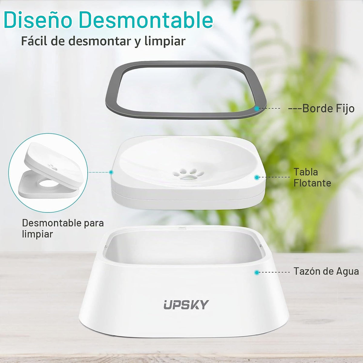 UPSKY Cuenco de agua para mascotas sin derrames, 35 onzas, alimenta...