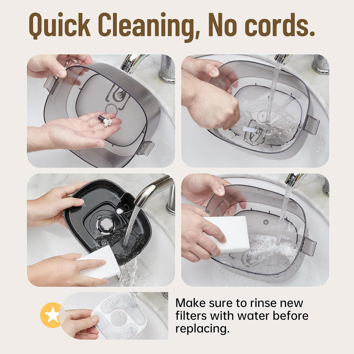 Veken Fuente de agua inalámbrica para gatos con bandeja de acero in...