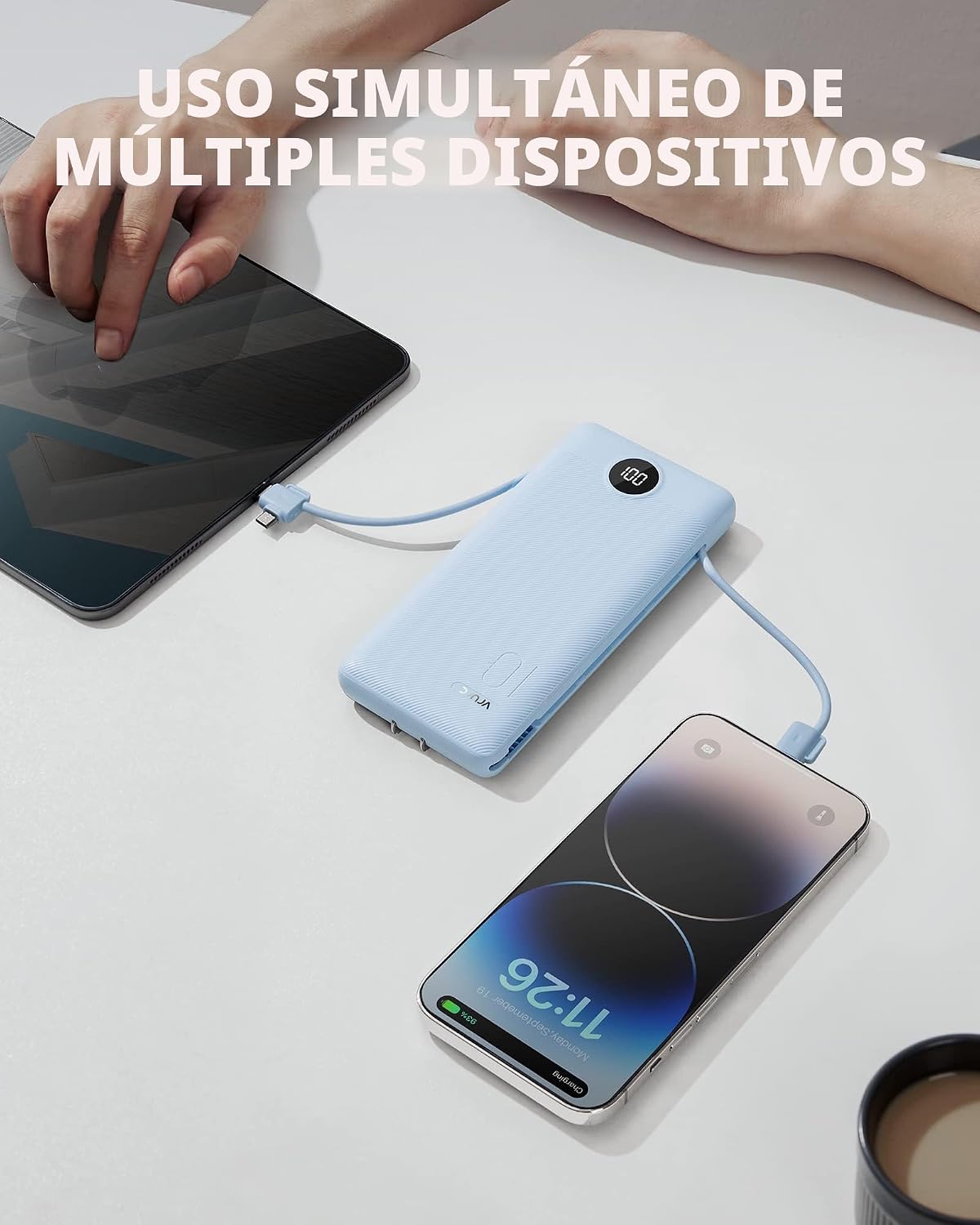 Cargador portátil VRURC, cables incorporados del banco de energía y...