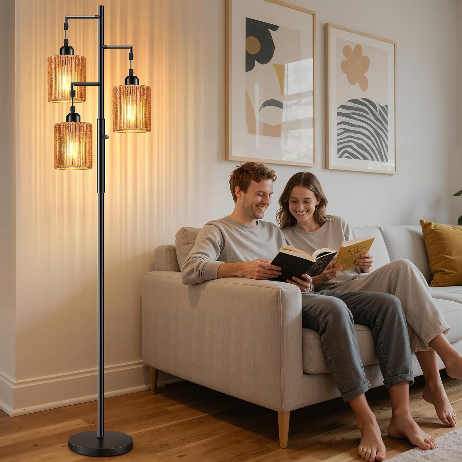 Hotsonic Lámpara de pie de árbol de ratán boho de 72 pulgadas, lámp...