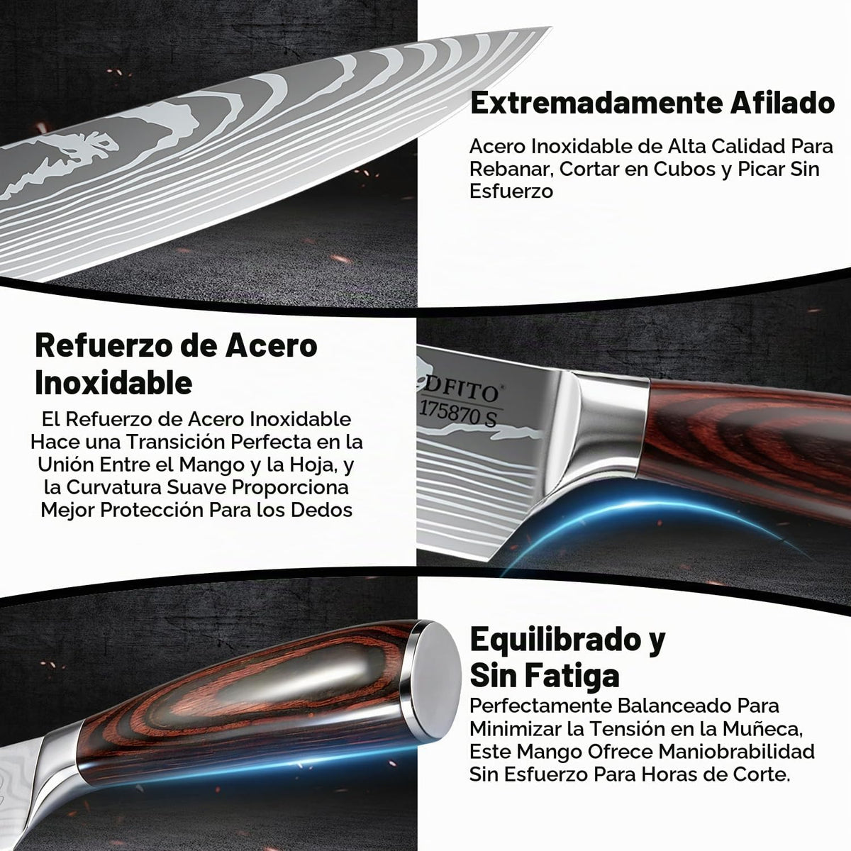 Dfito Juego de cuchillos de cocina, 3 piezas de acero inoxidable de...