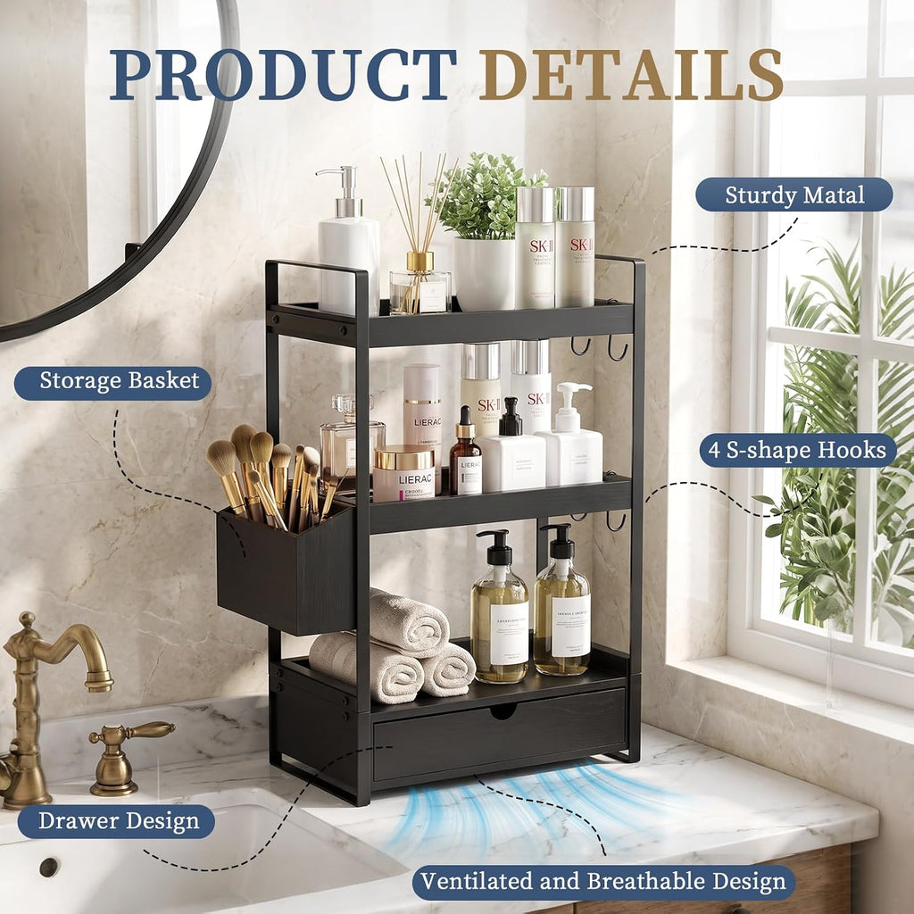 Organizador de encimera de baño de 3 niveles con cesta de cajón y g...