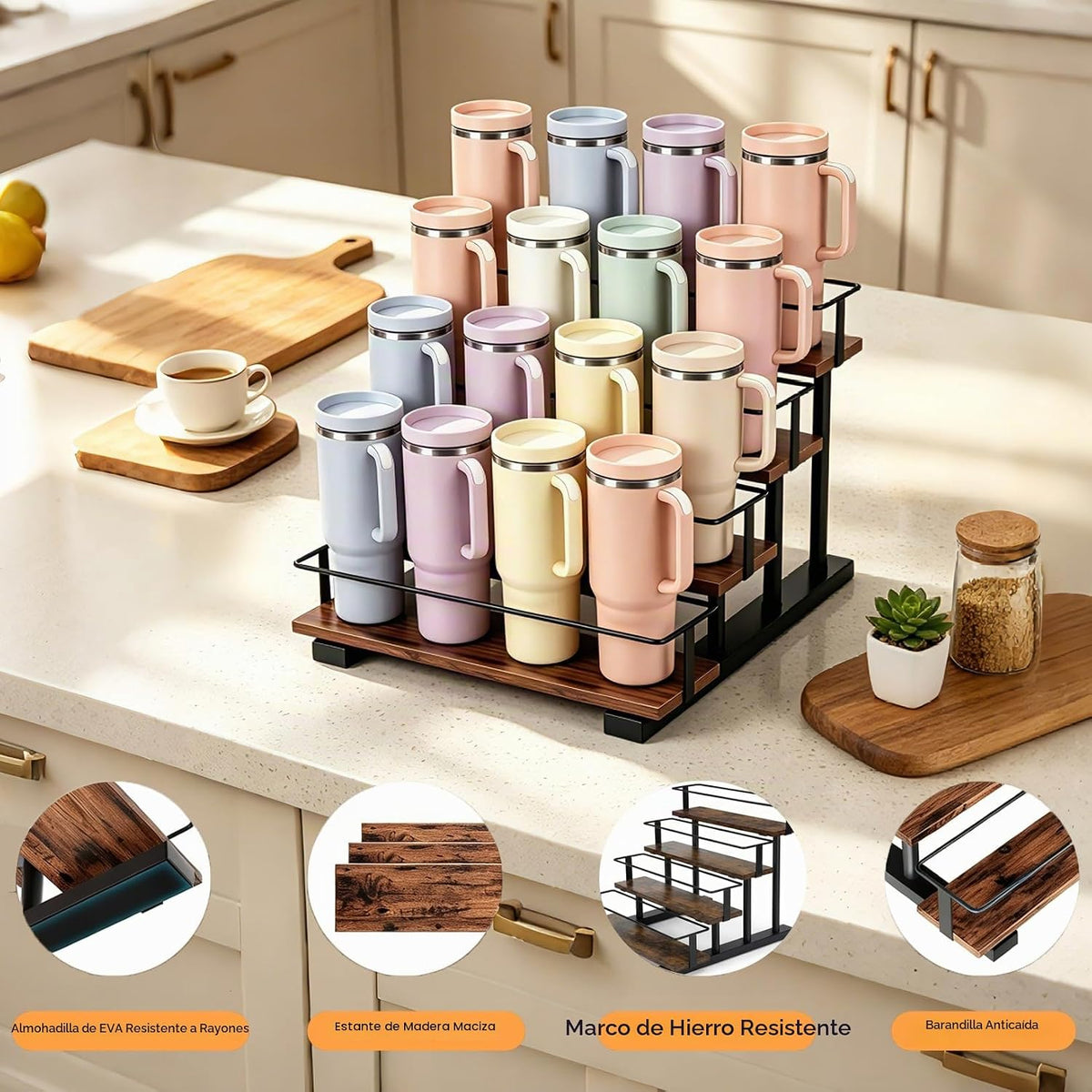Organizador de botellas de agua de 4 niveles para vaso Stanley de 4...