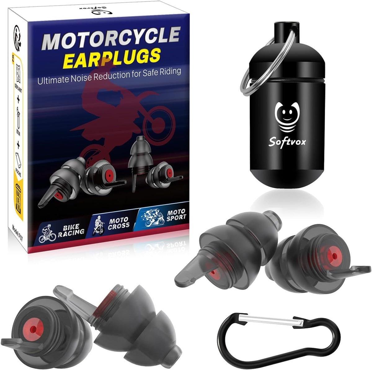 Tapones para moto 2 pares, reducción de ruido del viento y prevenci...