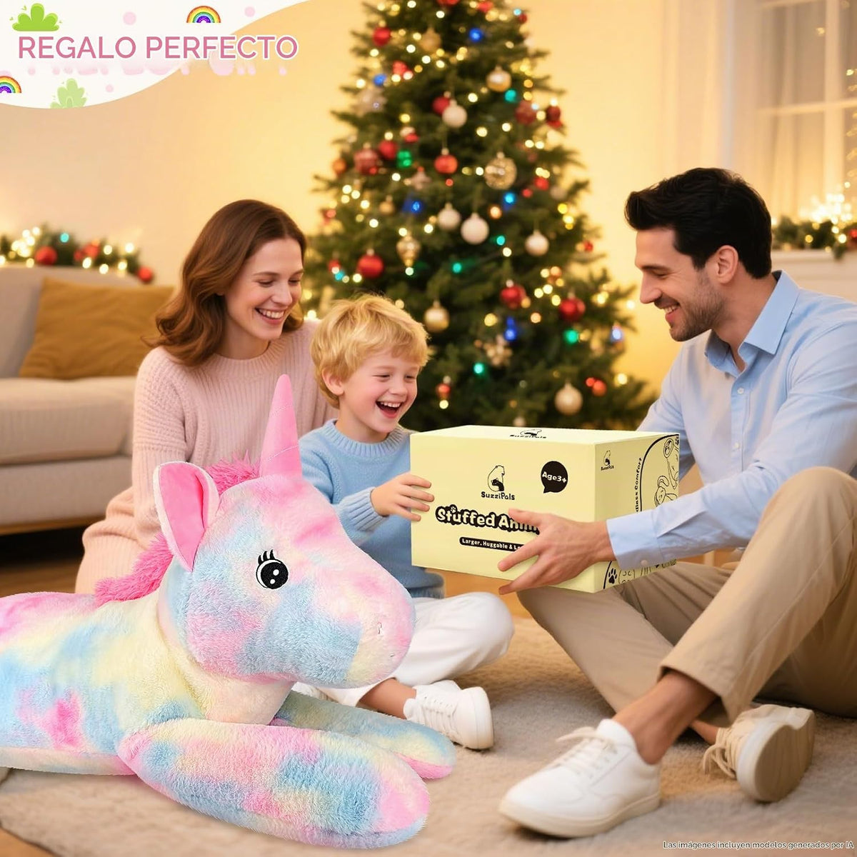 SuzziPals Peluche de unicornio gigante de 43 pulgadas, juguetes de...