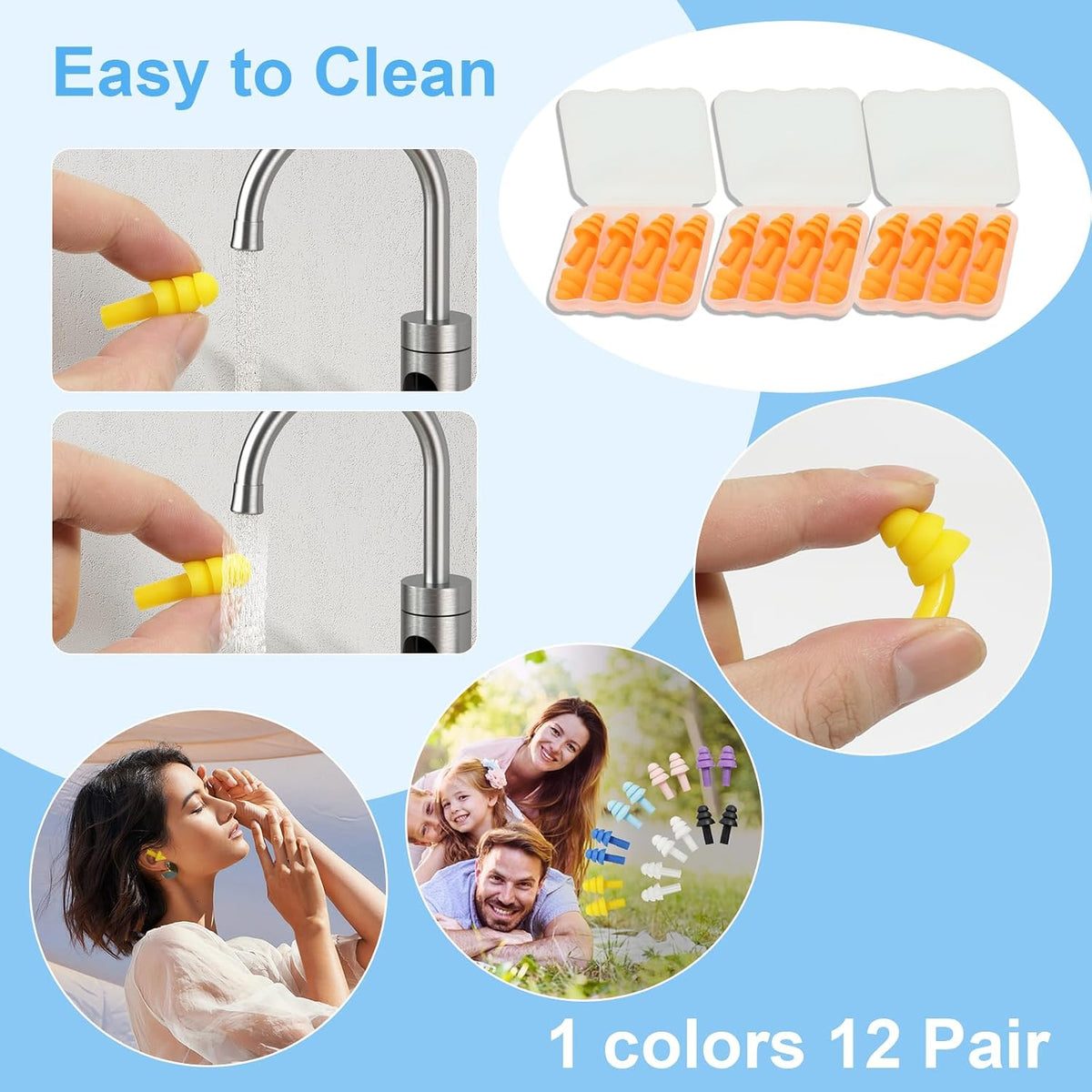 Tapones para los oídos para dormir, 12 pares de tapones para los oí...