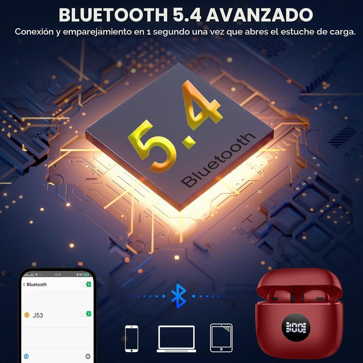 Auriculares inalámbricos Jxrev, auriculares Bluetooth 5.4, pantalla...