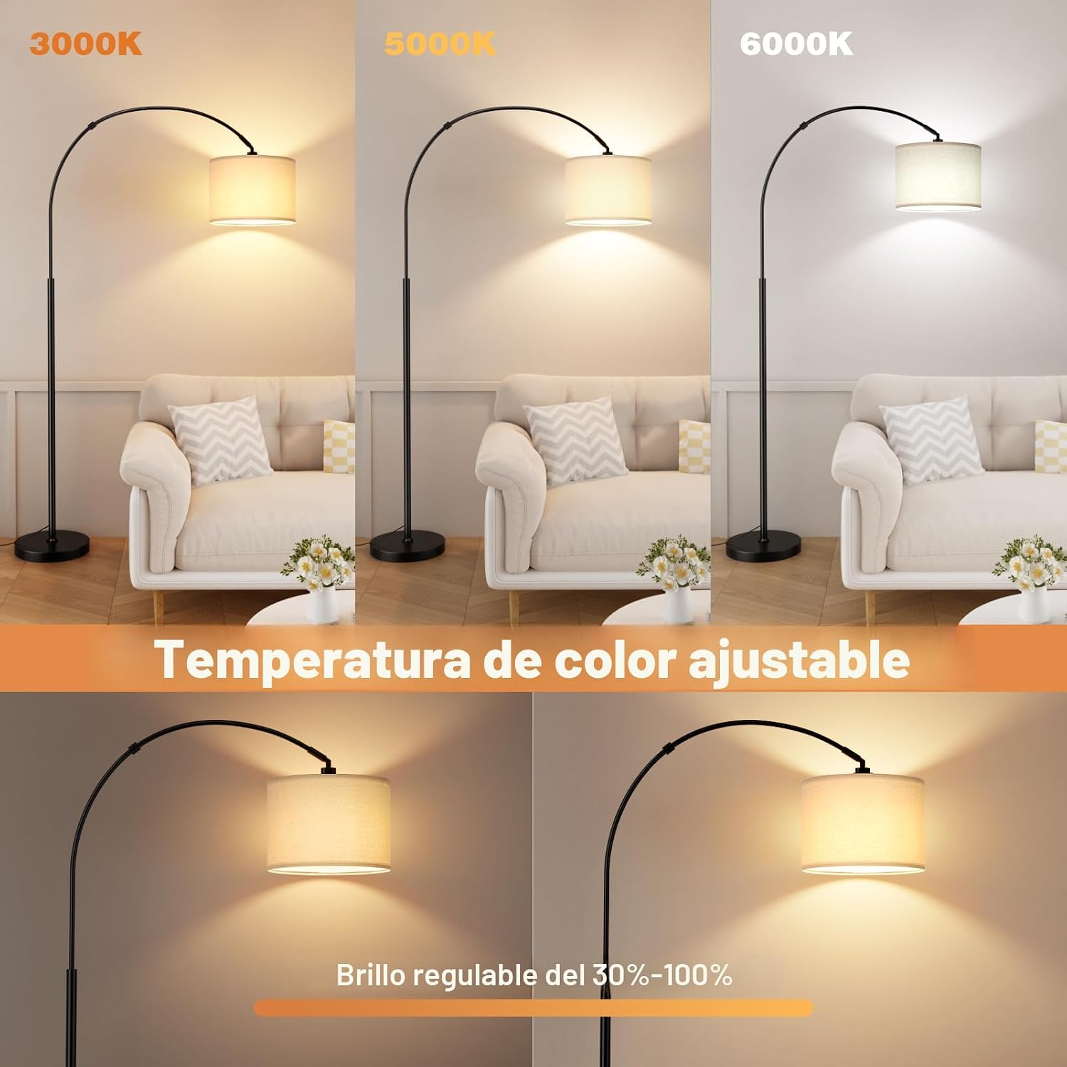 Ambimall Lámpara de pie de arco regulable de 70" con control re...