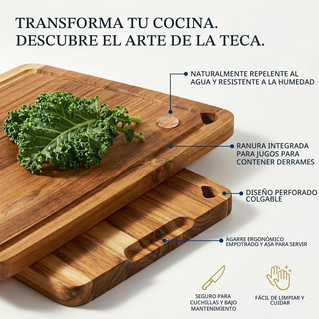 Zoutley Juego de 3 tablas de cortar de madera de teca para cocina,...