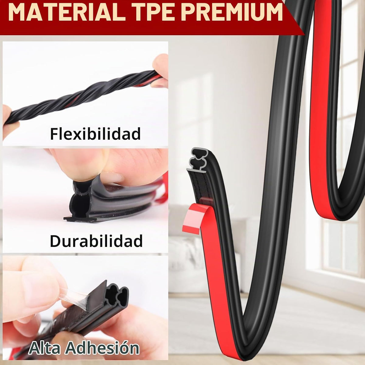 alophoty Burlete para puerta, 20 pies, negro, 0.39 x 0.39 pulgadas...