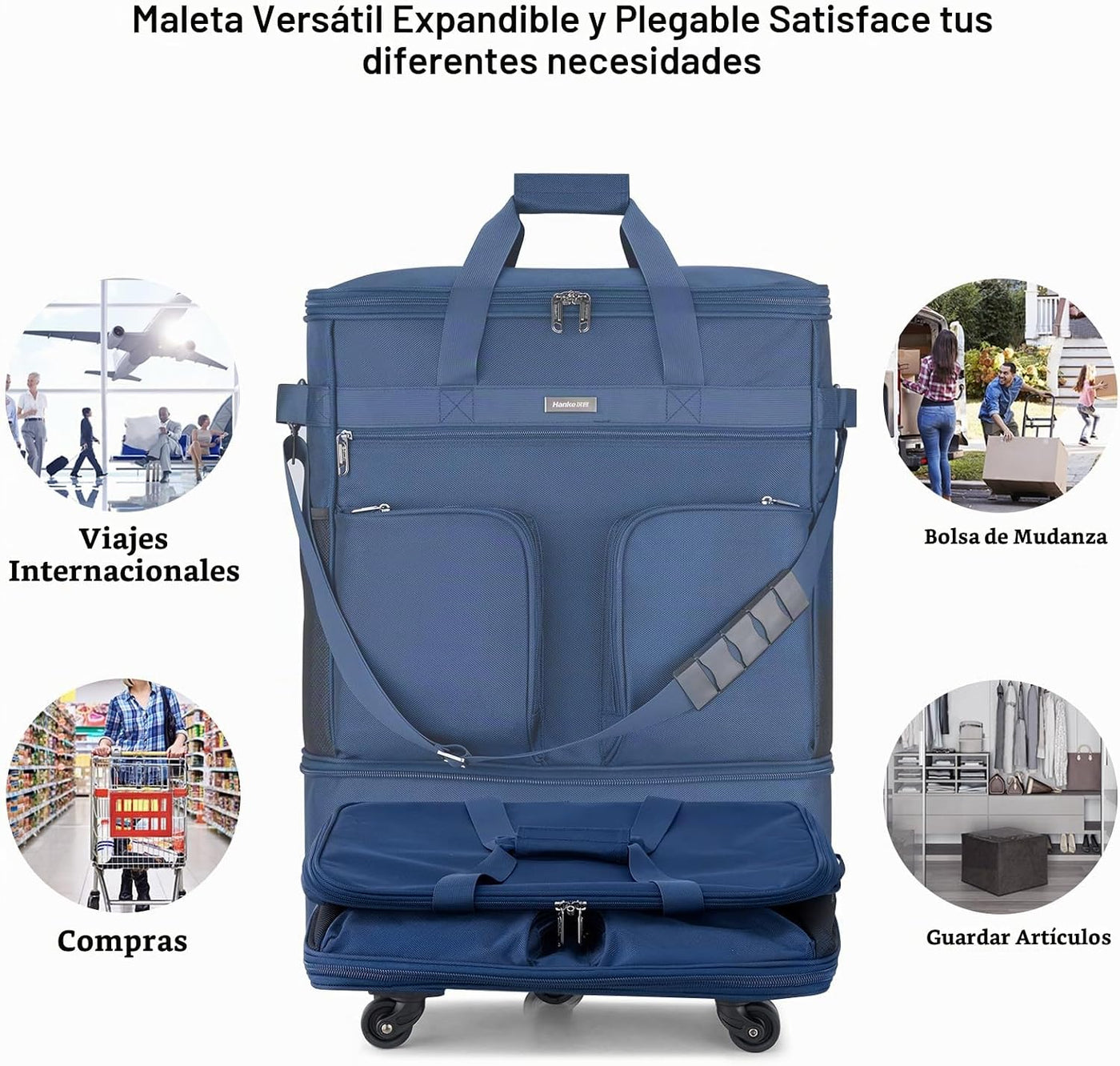 Maletas Hanke con ruedas, bolsa de equipaje plegable y expandible,...