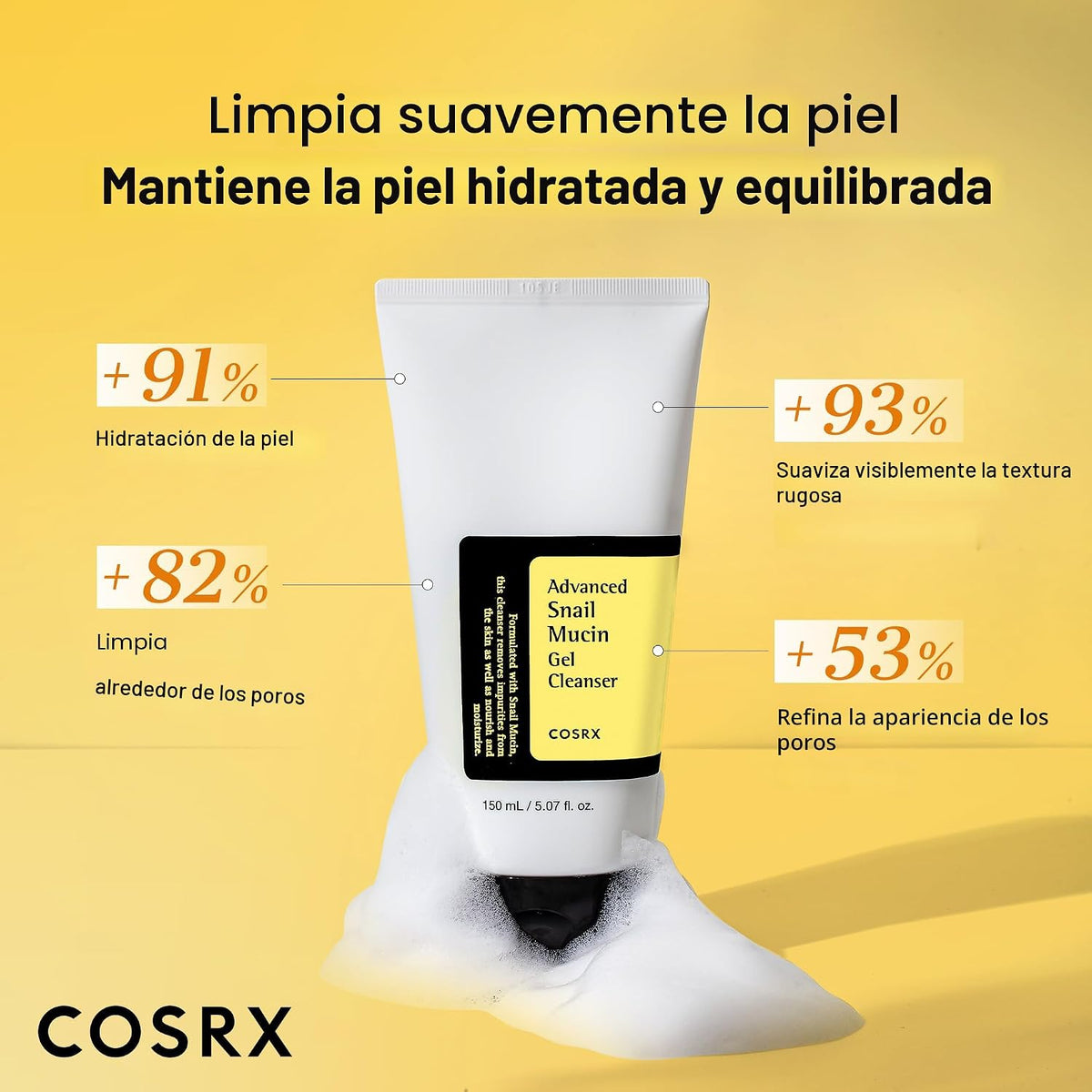 COSRX Advanced Snail Mucin Gel Cleanser para pieles sordas y sensib...