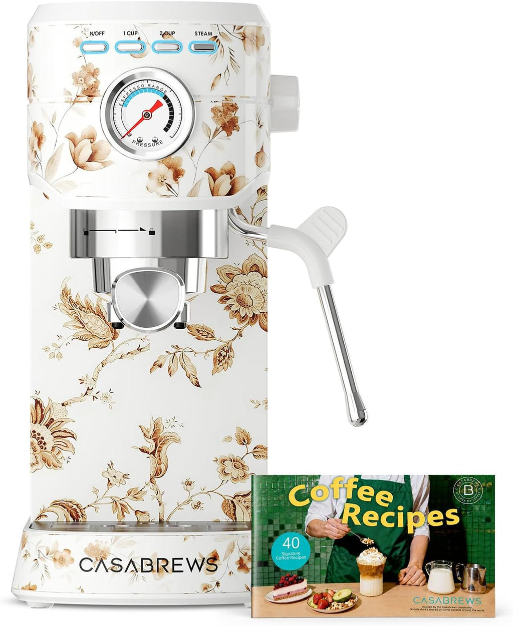 Máquina de espresso CASABREWS de 20 bares, cafetera profesional con varita espumadora de leche, máquina de café espresso con tanque de agua extraíble de 34 oz, regalo para amantes del café
