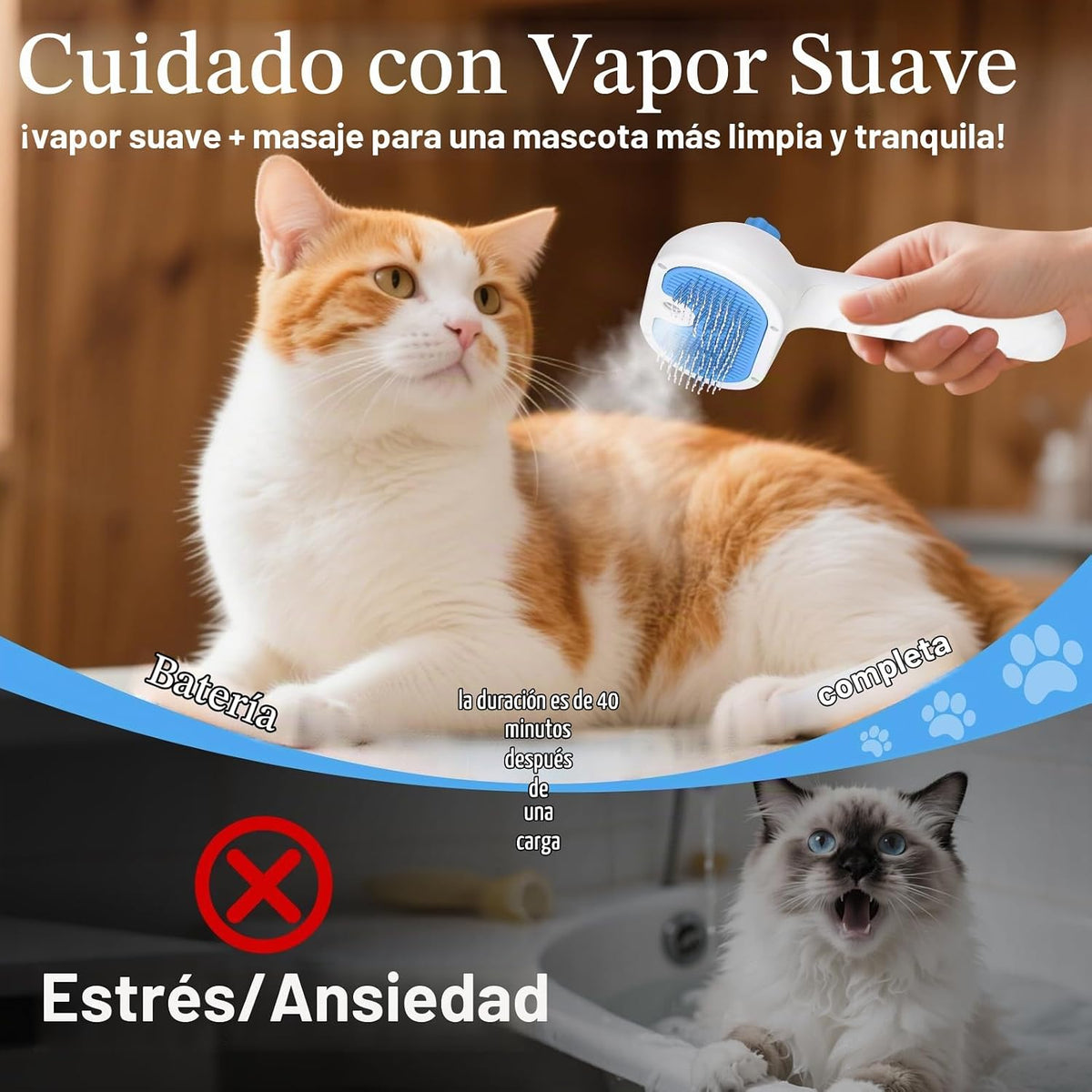 Cepillo de vapor para mascotas para perros y gatos, cepillo de aseo...