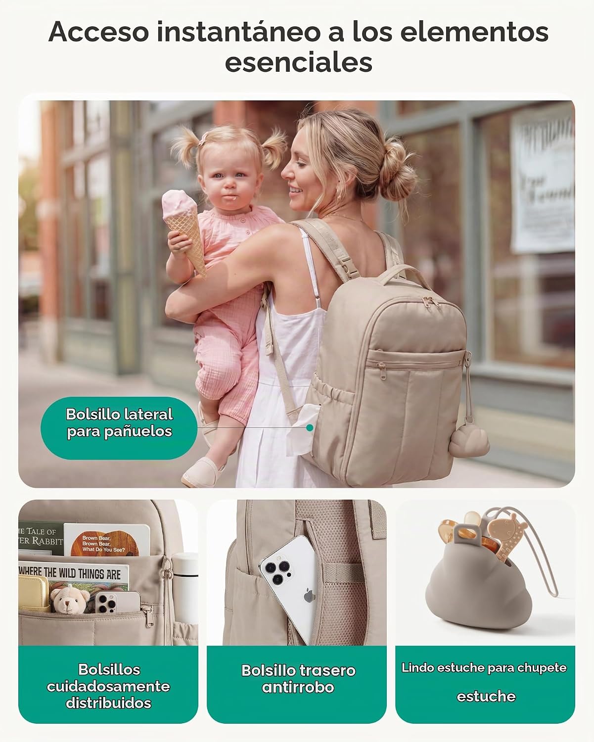 BAGSMART Mochila para pañales para bebé, bolsa de pañales ligera y...
