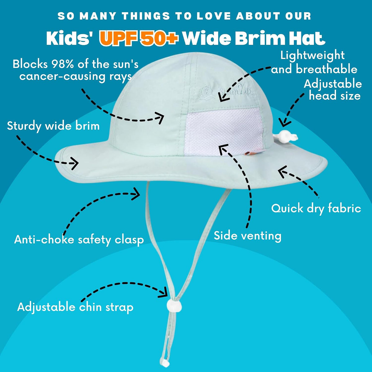 SwimZip, sombrero unisex para niños, ala ancha, protección solar FP...