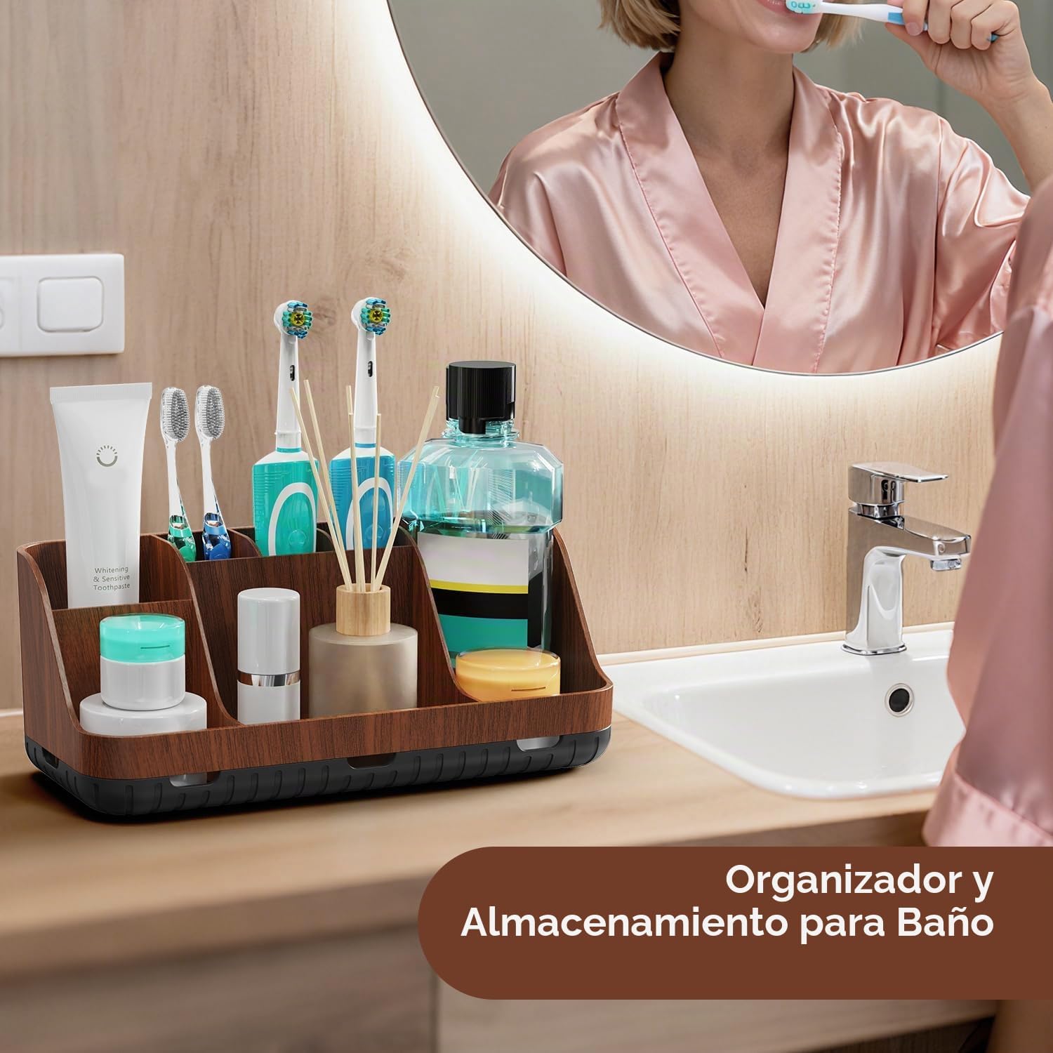 GFWARE Portacepillos de dientes de madera para baños, organizador d...