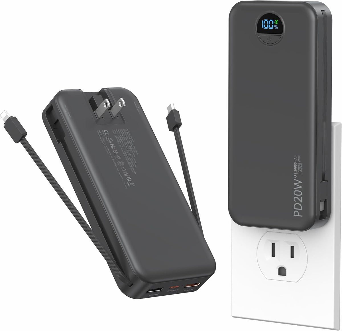 Cargador portátil Ffnpua 20000mAh PD20W con cables incorporados | C...