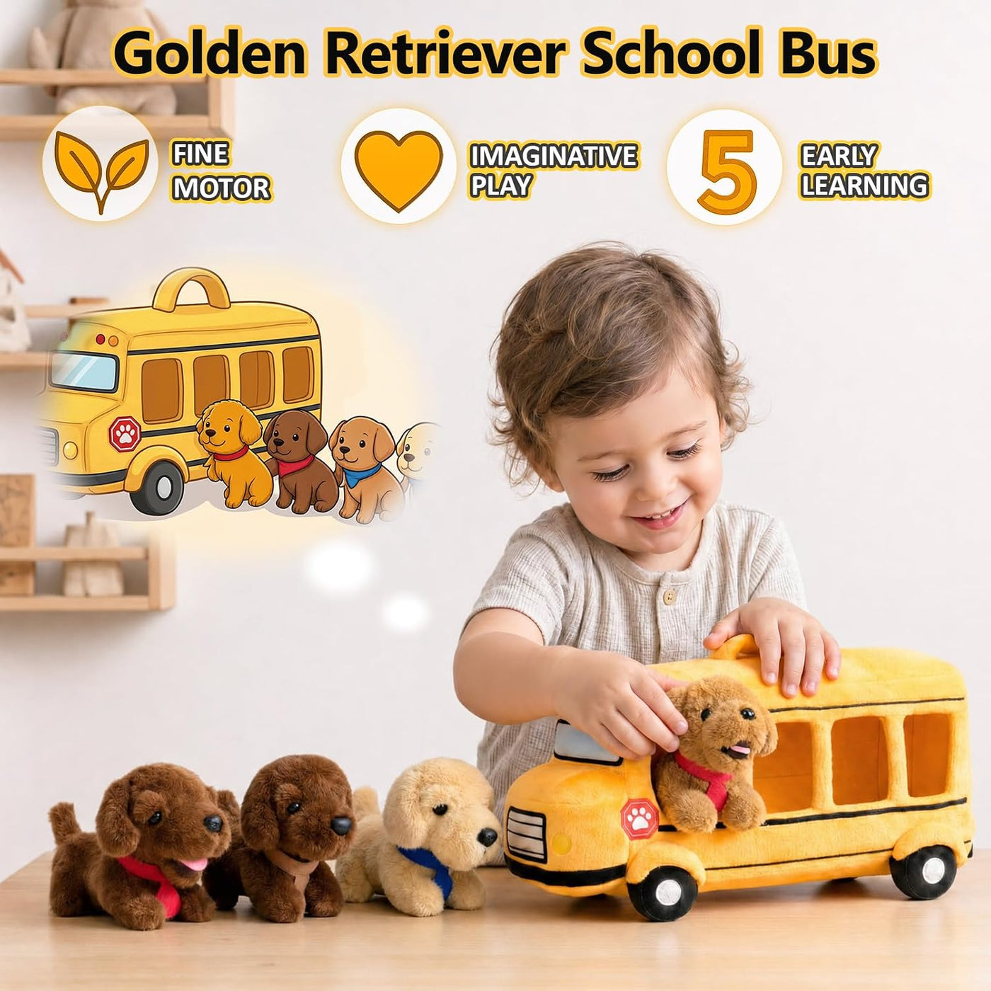 OUOZZZ Juego de animales de peluche para perros con autobús escolar...