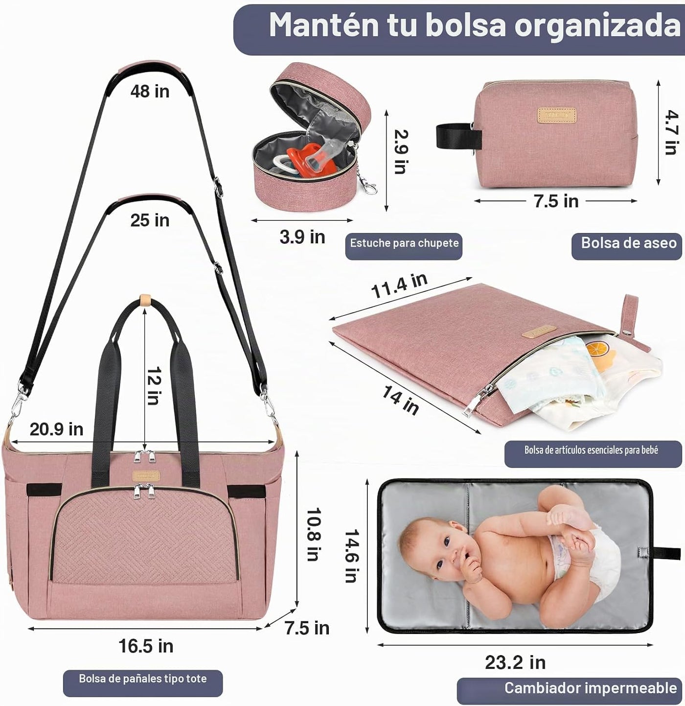 ITIEZY Bolsa de pañales tipo tote para bebé - Bolsa grande para mam...