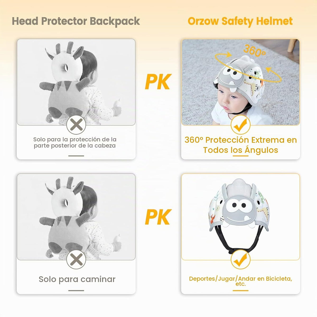 Protector de cabeza de bebé, casco infantil para gatear y caminar d...