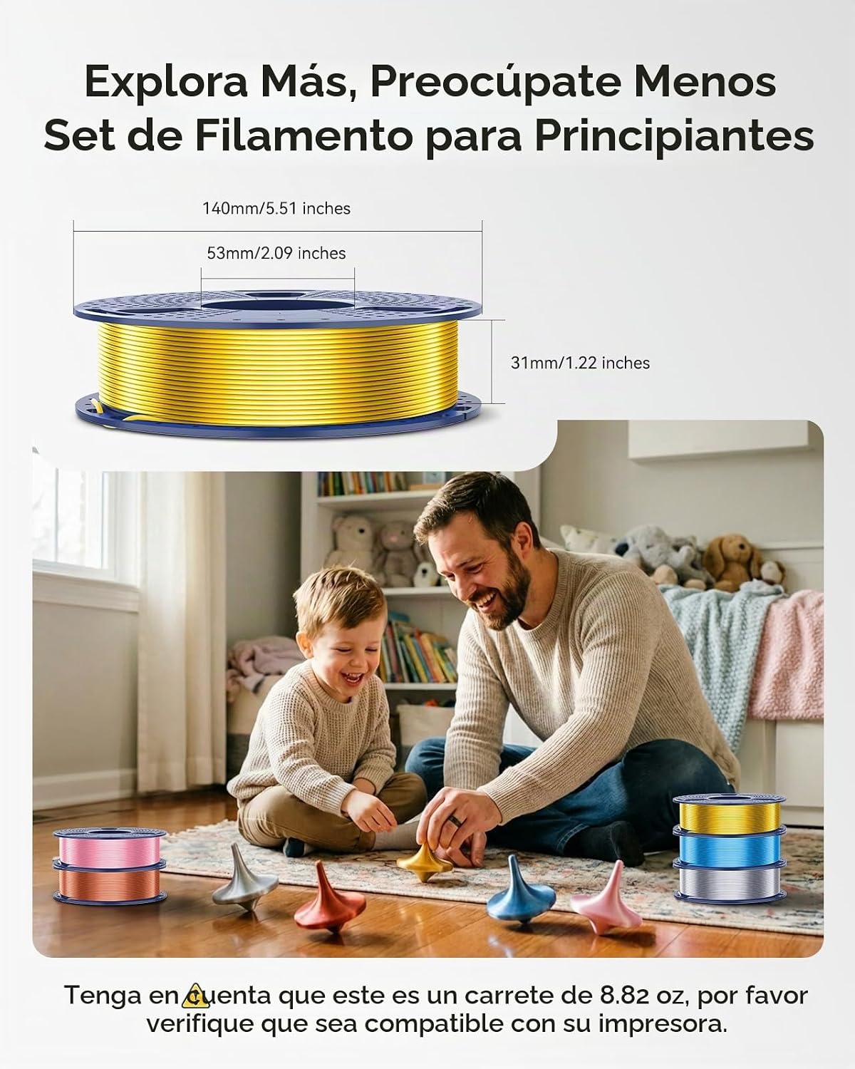 SUNLU Silk PLA+ Filamento de 0.07 in, paquete de carrete de 8.82 oz...