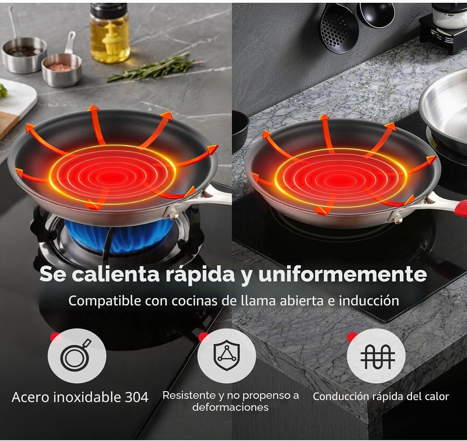 Agerma Sartén antiadherente de 10 pulgadas, sartén de acero inoxida...