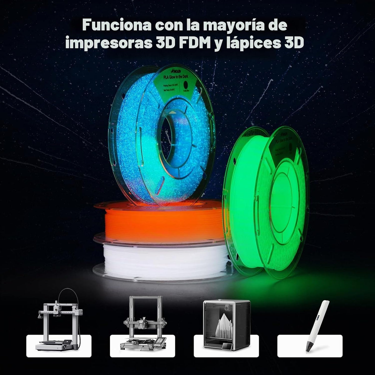 AMOLEN - Paquete de filamentos para impresora 3D PLA que brillan en...