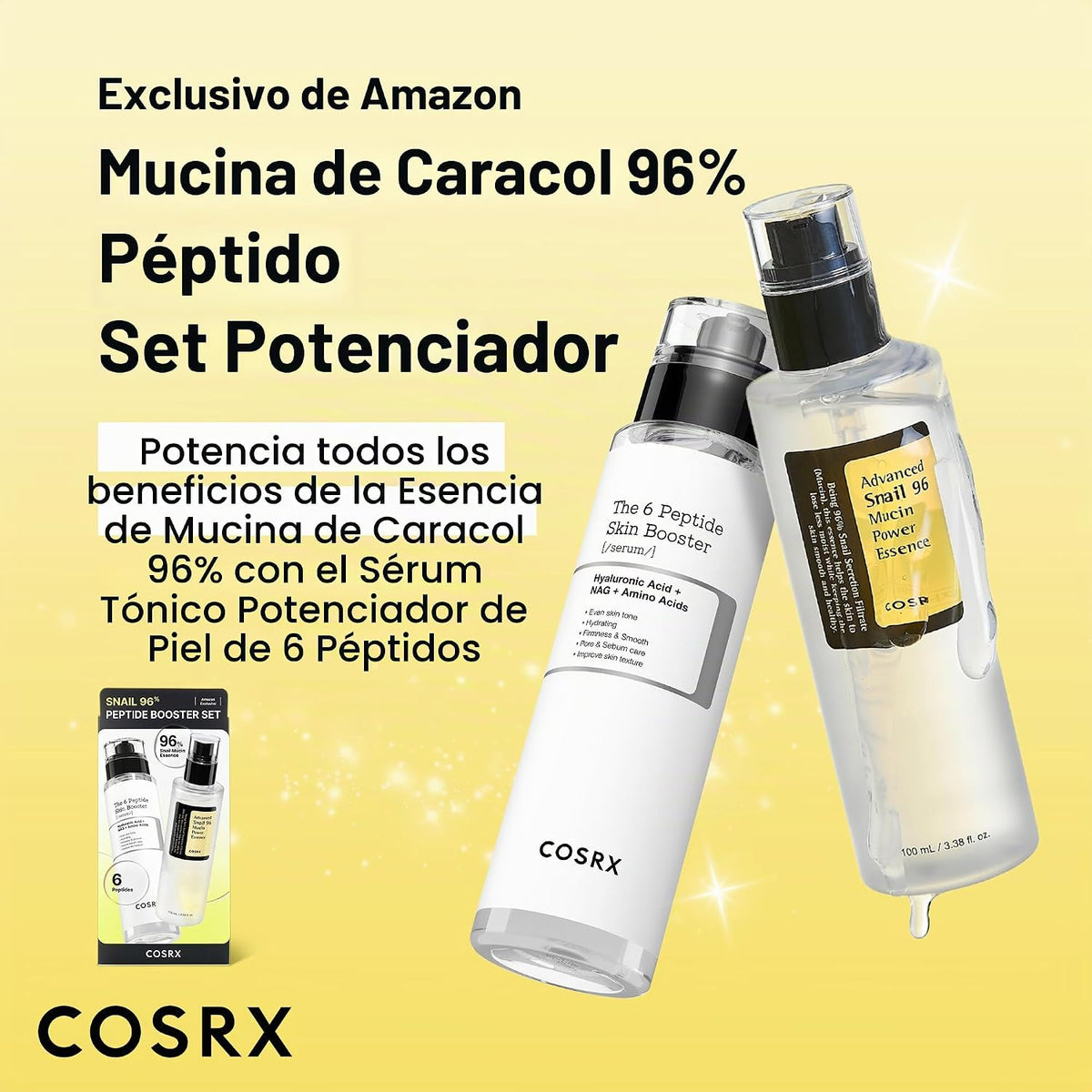 COSRX Snail Mucin - Juego de refuerzo de péptidos al 96%, set de re...