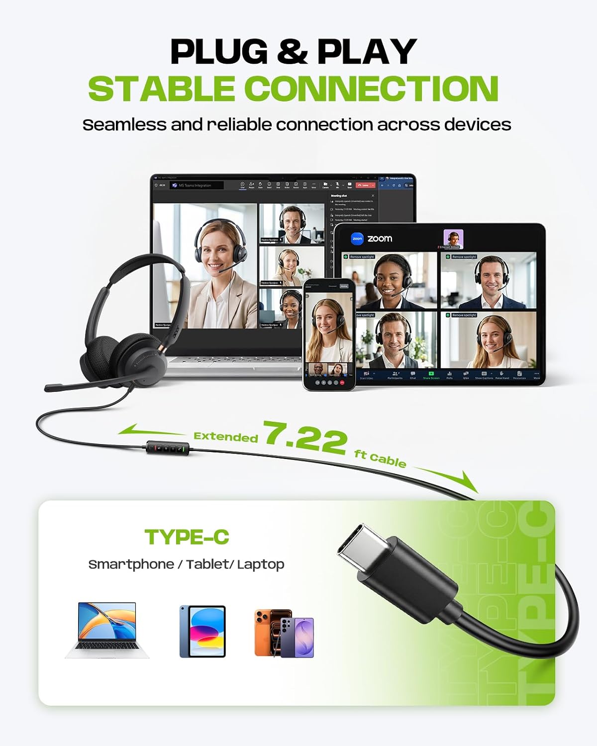 Acer Auriculares con cable con micrófono, auriculares estéreo USB-C...