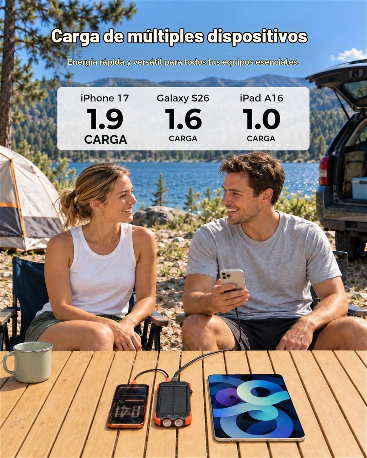 BLAVOR Solar Power Bank 10,000mAh Cargador inalámbrico portátil par...