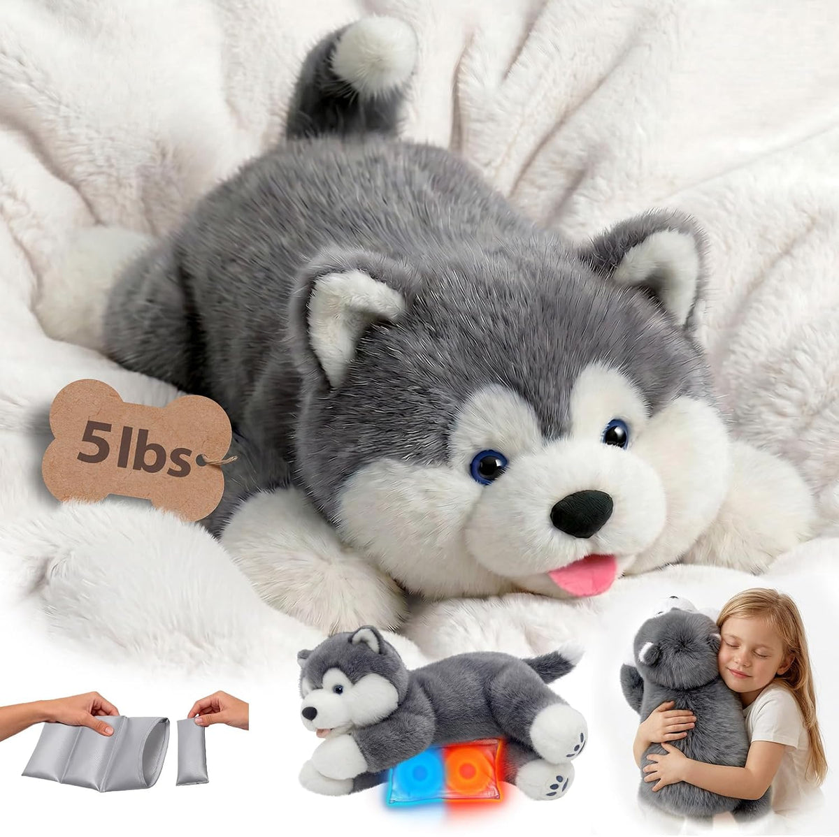 Mewaii Animales de peluche con peso con almohadilla térmica para mi...