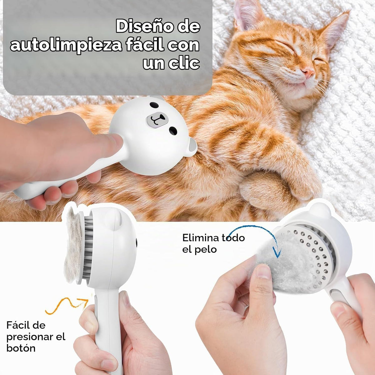 Cepillo de vapor para mascotas autolimpiante para gatos y perros de...