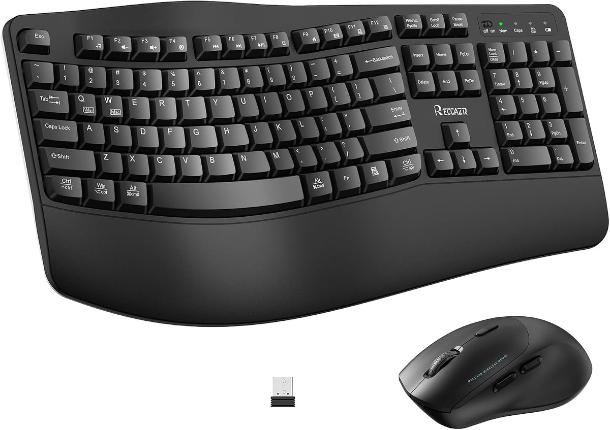 Combo de teclado y mouse inalámbricos, teclas onduladas de tamaño c...