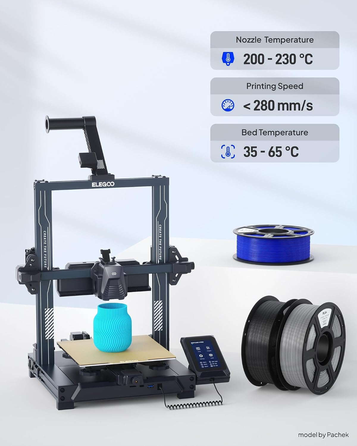 ELEGOO Filamento para impresora 3D PLA+ de 0.07 in, gris espacial,...