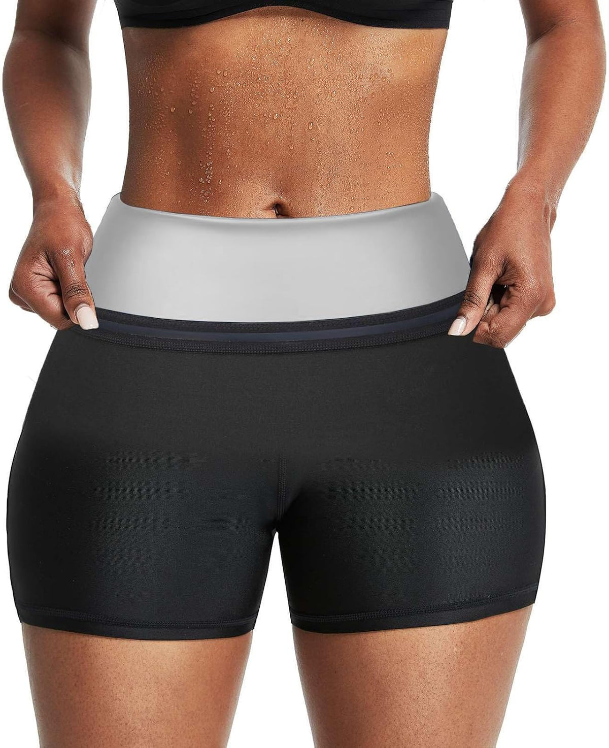 BODYSUNER Pantalones cortos para sudar de sauna, pantalones de comp...