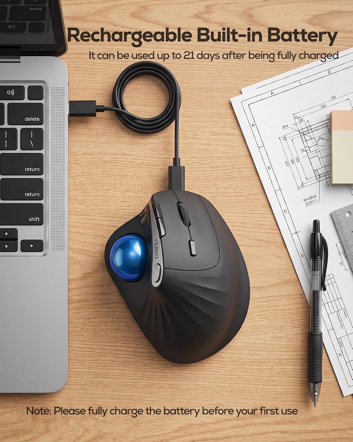 Nulea Ratón de Trackball ergonómico ergonómico controlado por el pu...
