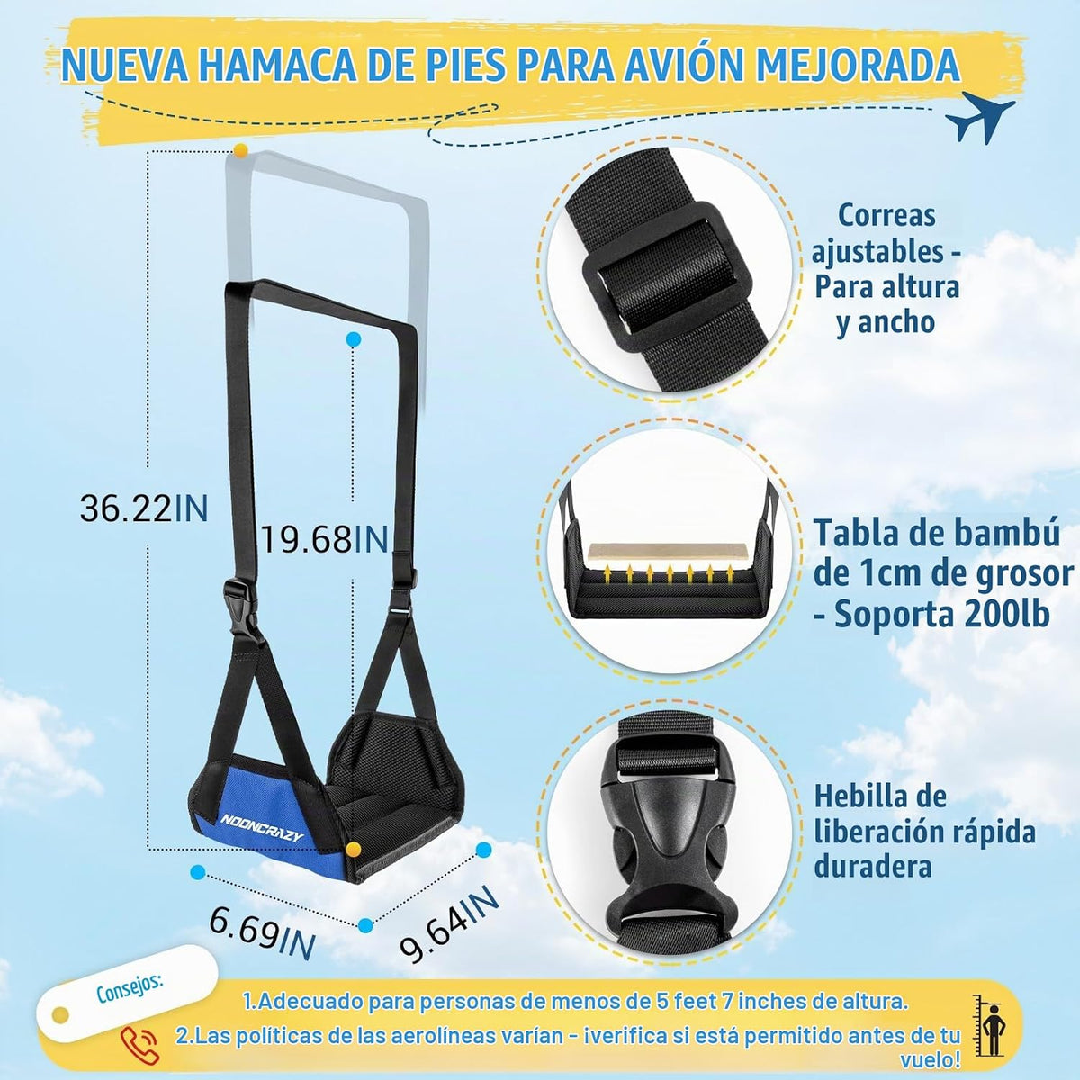 Avión Pie Fammock, Ningún Colapso Espesado Plano de Bambú Reposapié...
