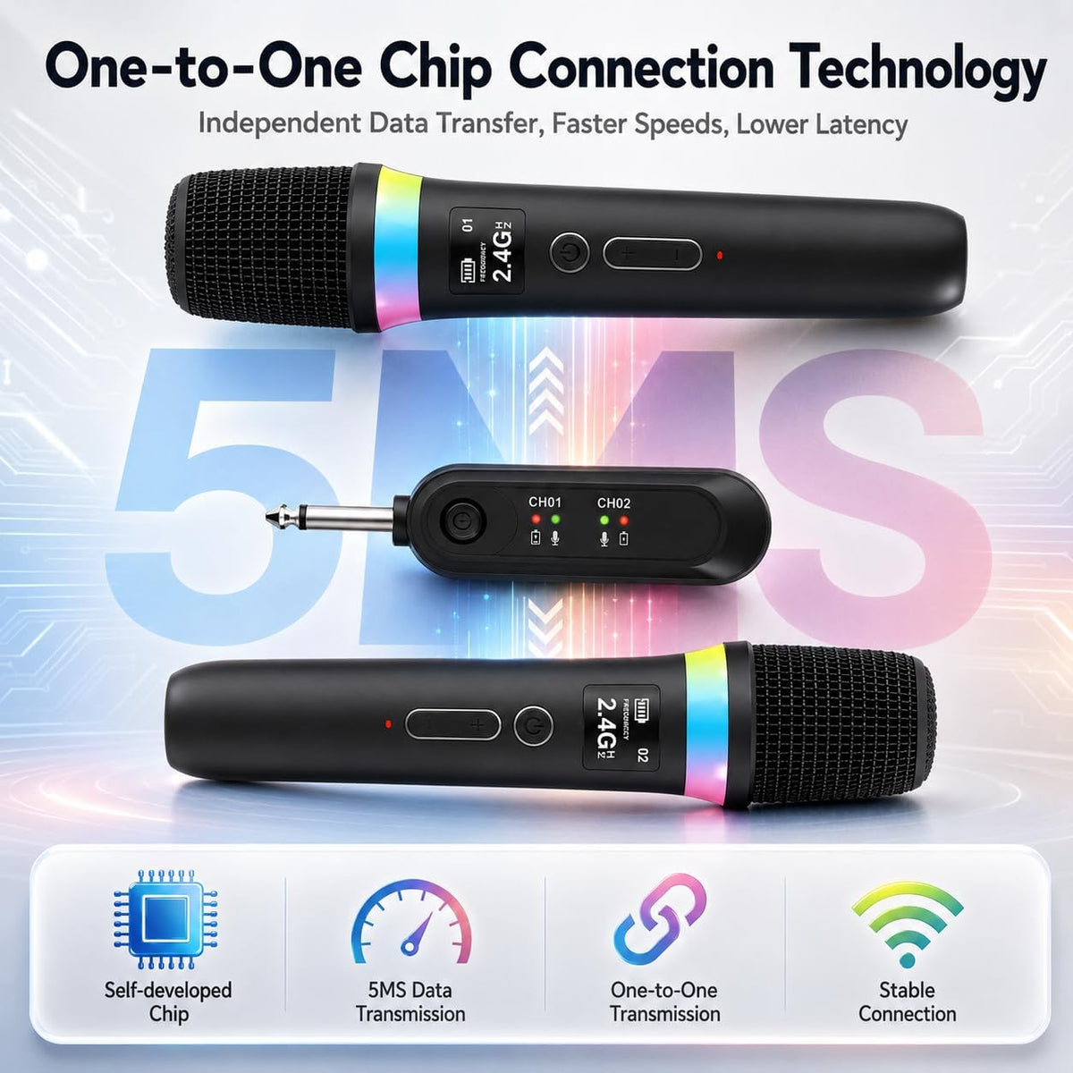 SINWE Micrófono de mano inalámbrico con luces LED, juego de micrófo...