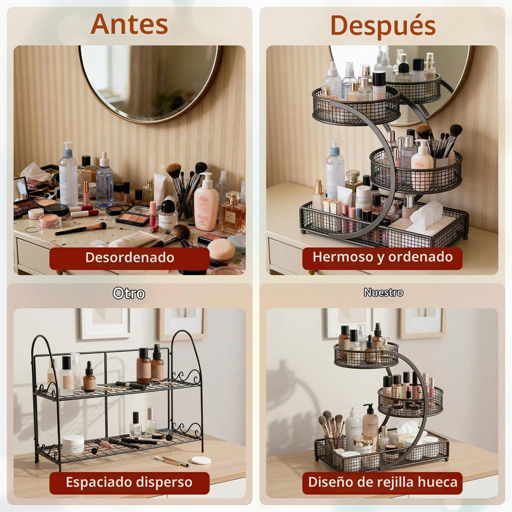 Organizador de maquillaje para tocador, 3 niveles de baño, dormitor...