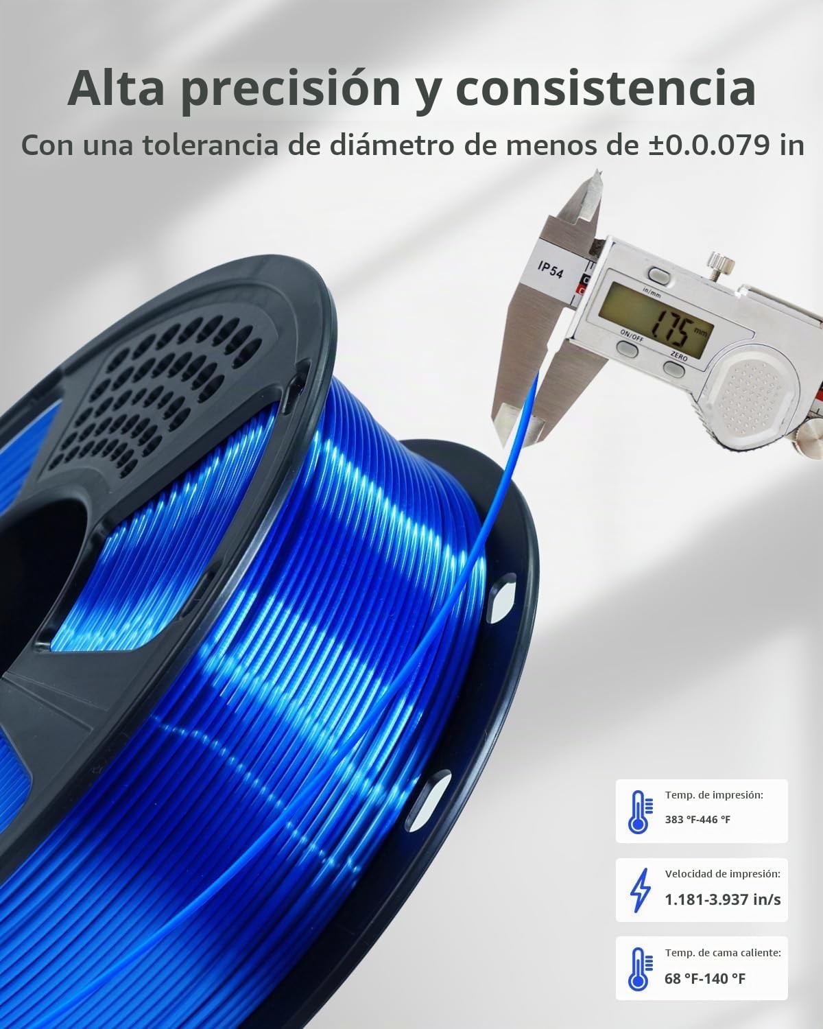 XZN - Filamento PLA de seda 1.75mm, filamento brillante metálico az...