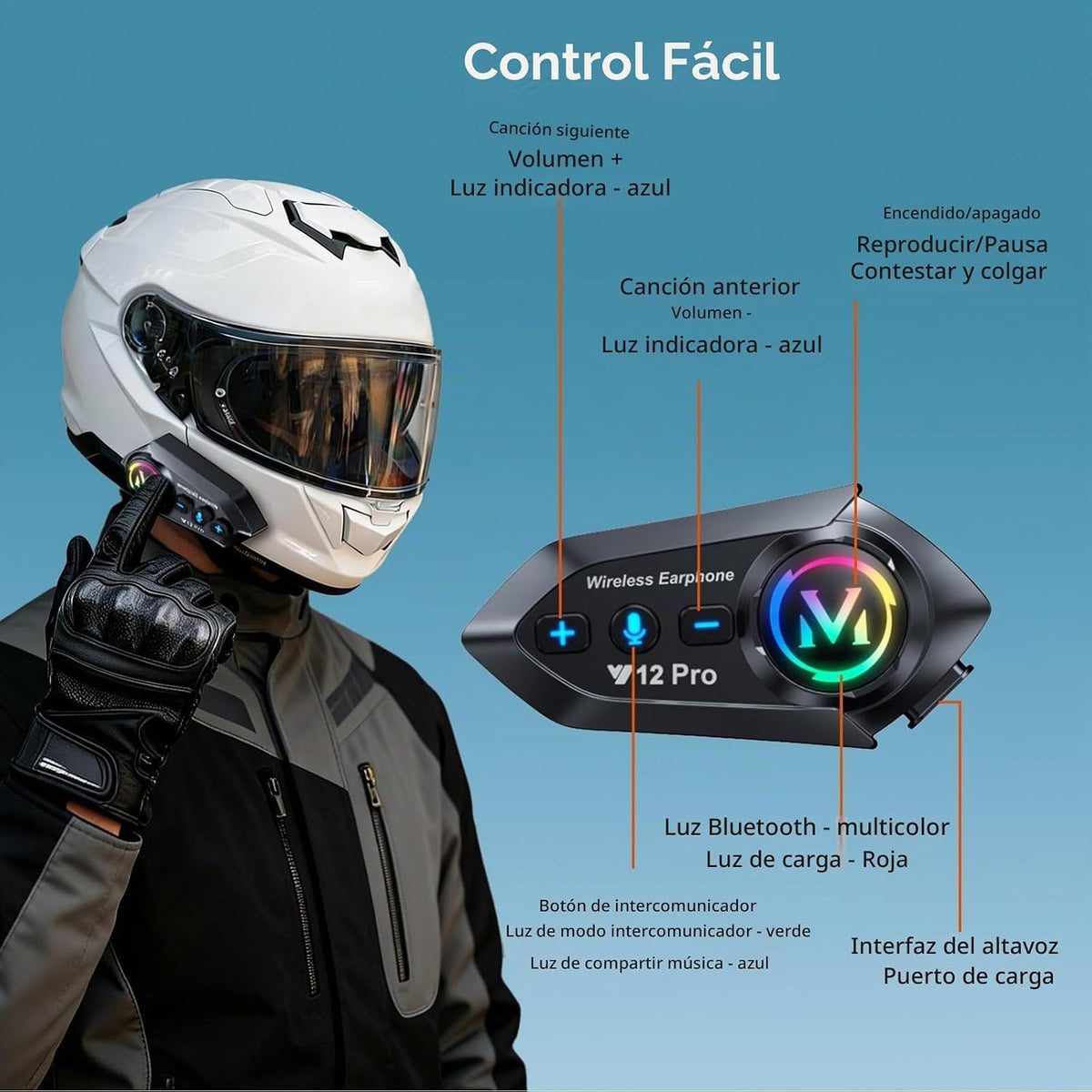 Intercomunicador para motocicleta, paquete de 2 auriculares Bluetoo...