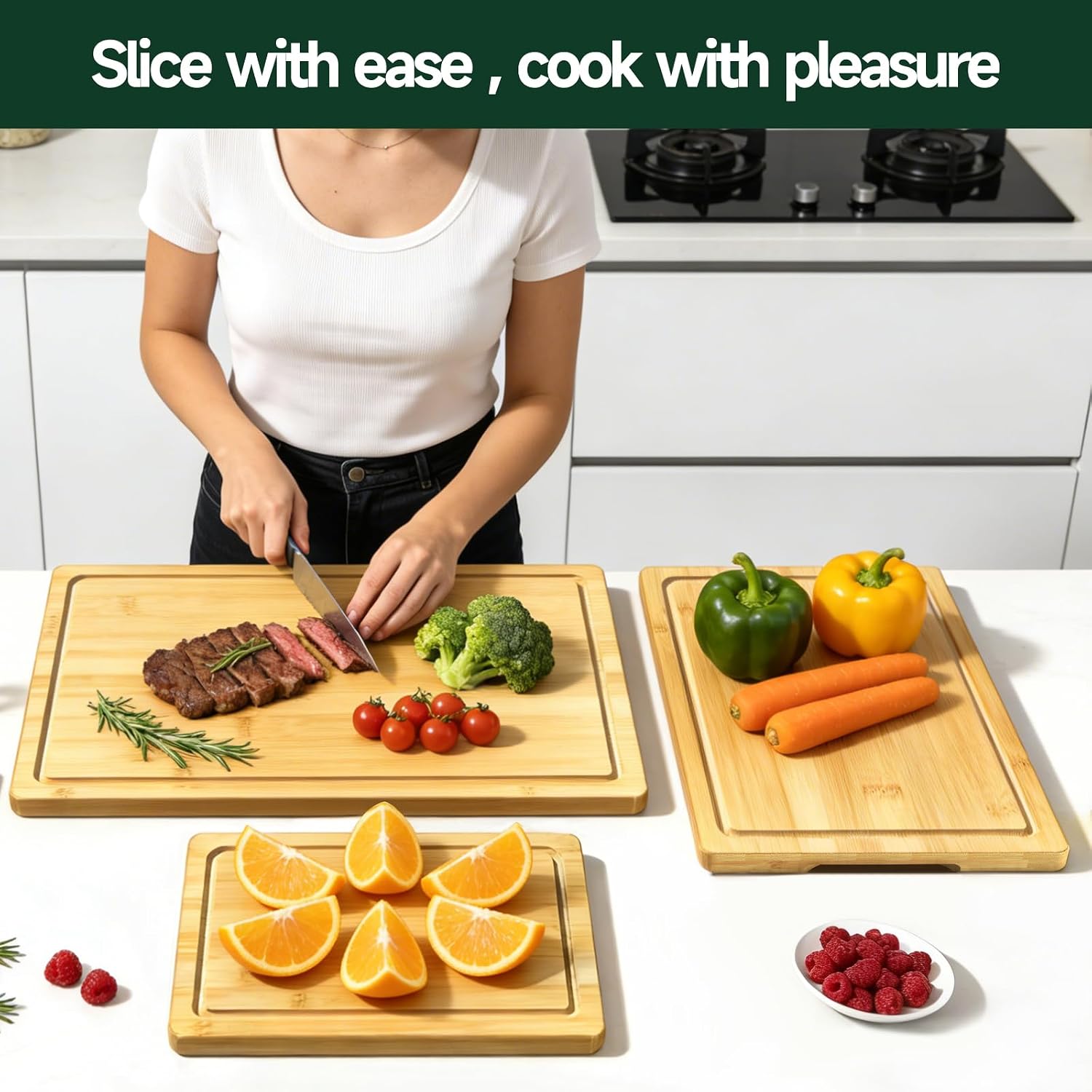 Zeawec Juego de 3 tablas de cortar de bambú para cocina, tablas de...