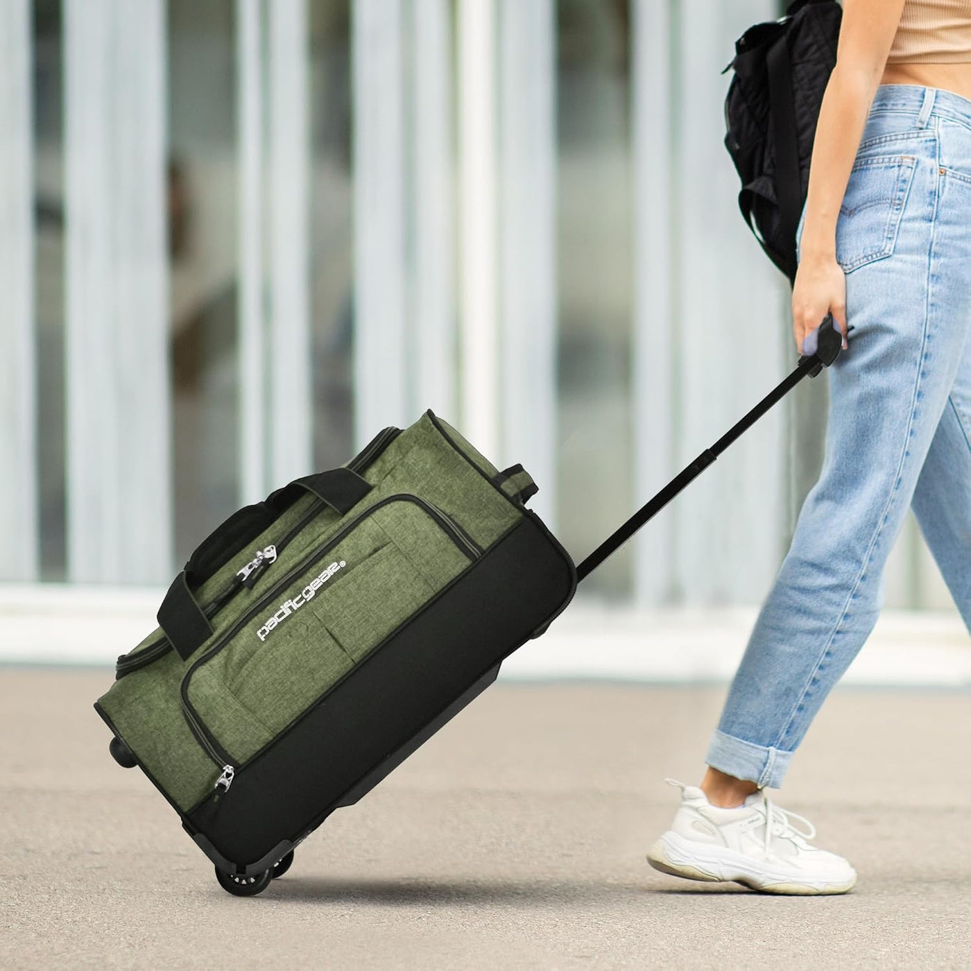 Pacific Gear - Bolsa de lona con ruedas rodantes, Verde