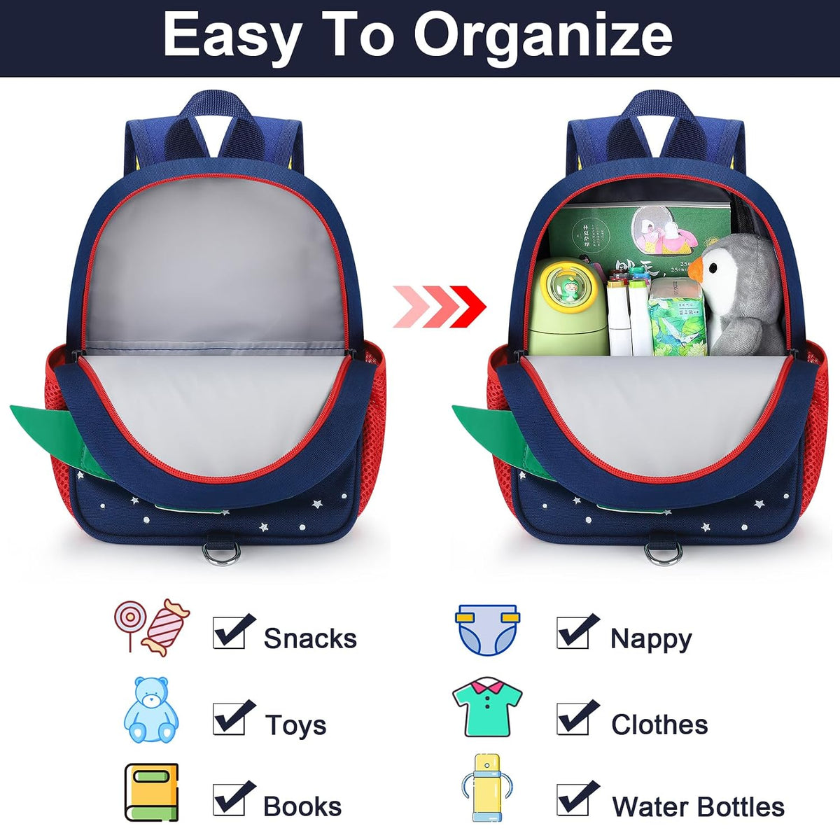 Accmor Mochila para niños pequeños con correa, mini bolso de dinosa...
