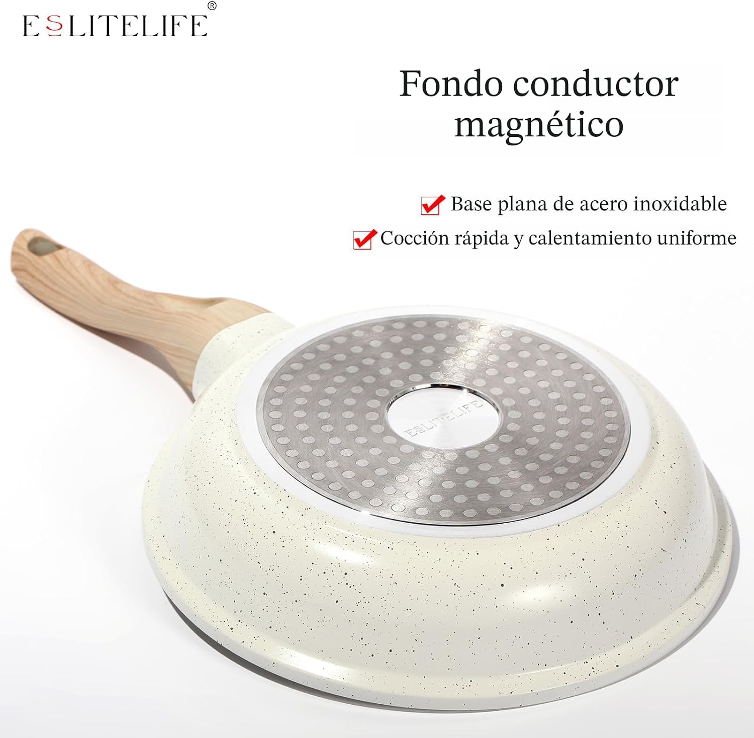 ESLITE LIFE - Juego de sartenes de cerámica antiadherente con tapas...