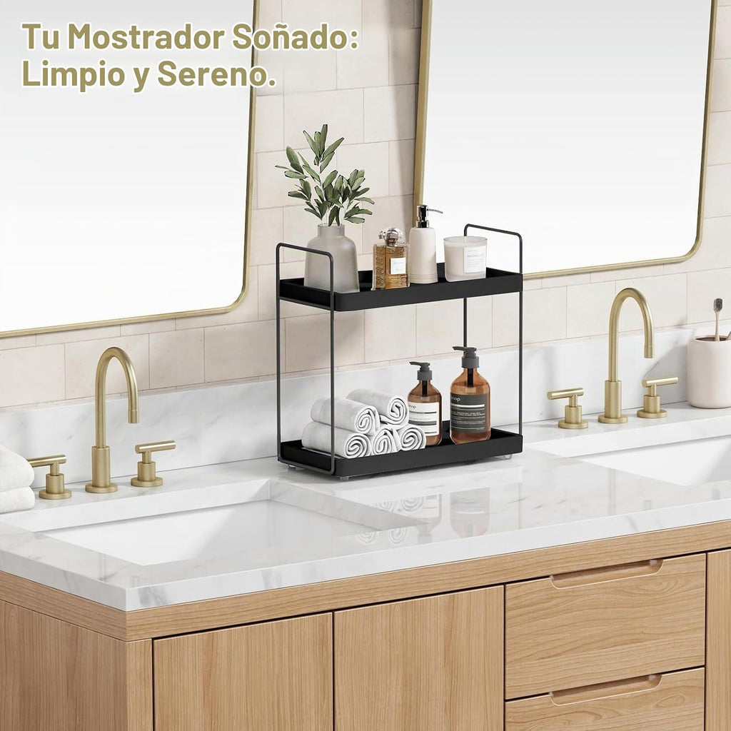Forbena Organizador de mostrador de baño negro, organizador de baño...